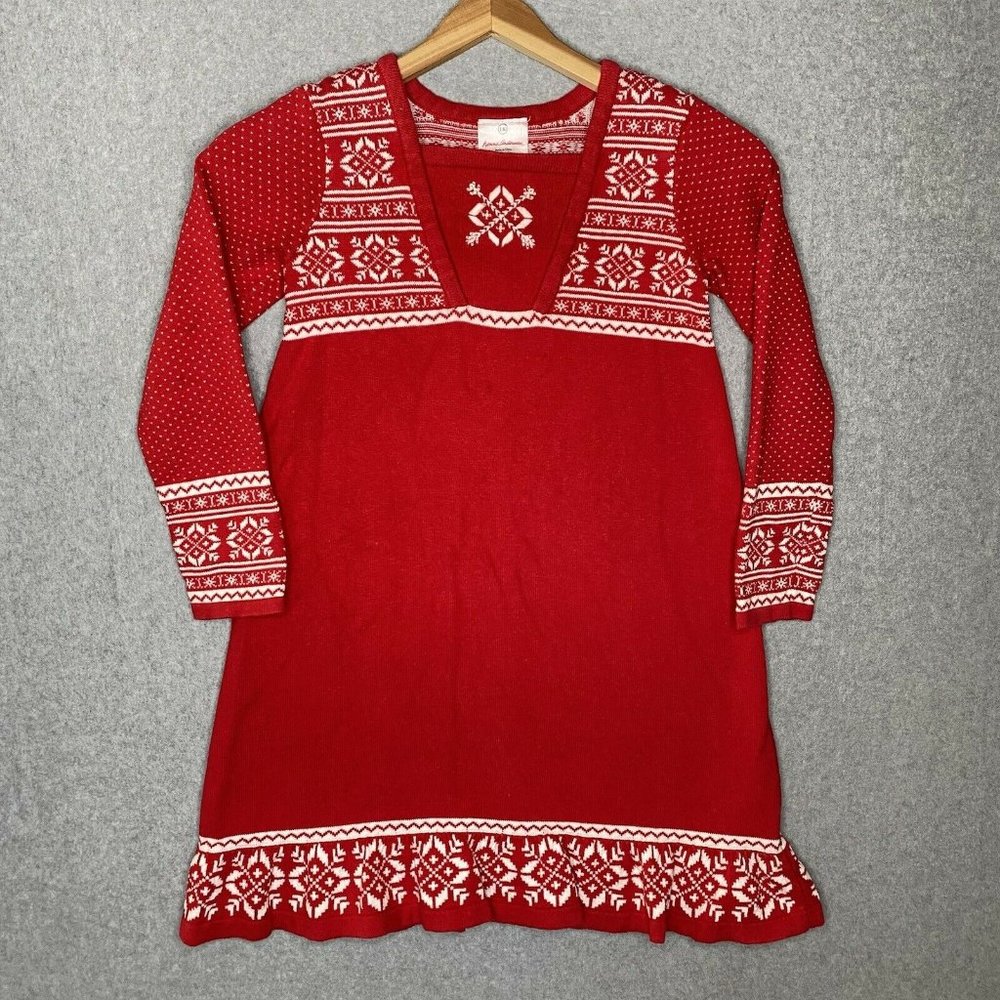 Hanna Andersson Red and White Sweater Dress Size 130 8 Medium Girls